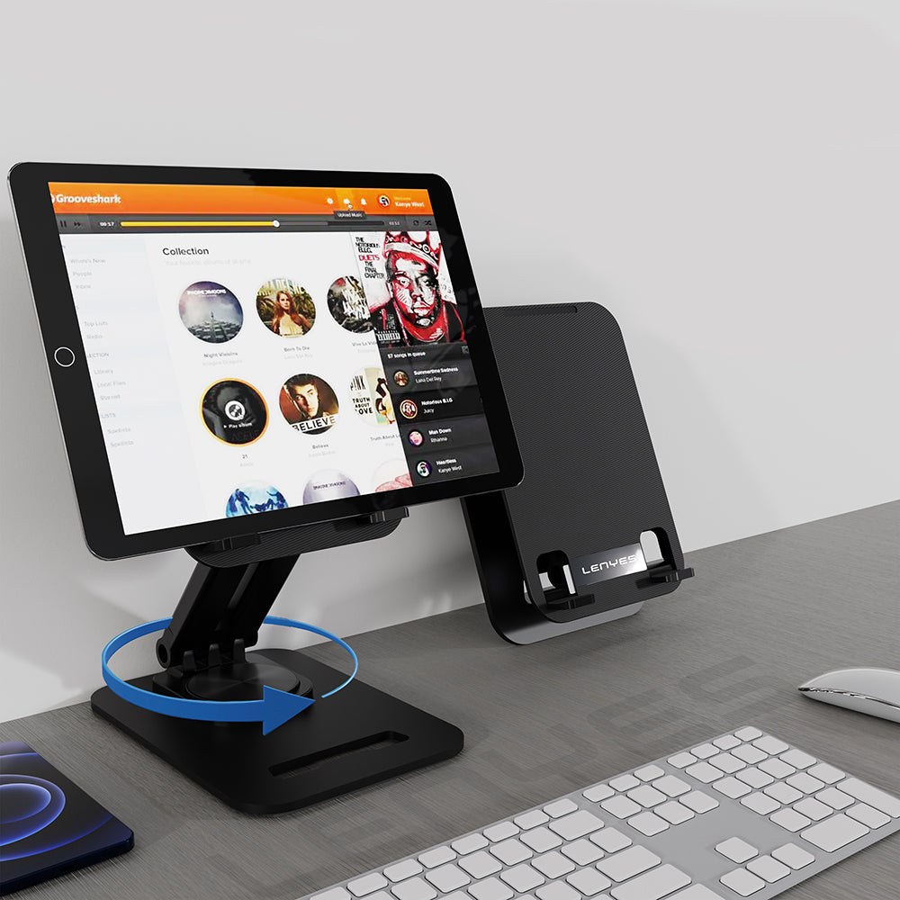 Lenyes CR139 Ayarlanabilir Katlanabilir Dönebilen Metal Telefon ve Tablet Standı Siyah