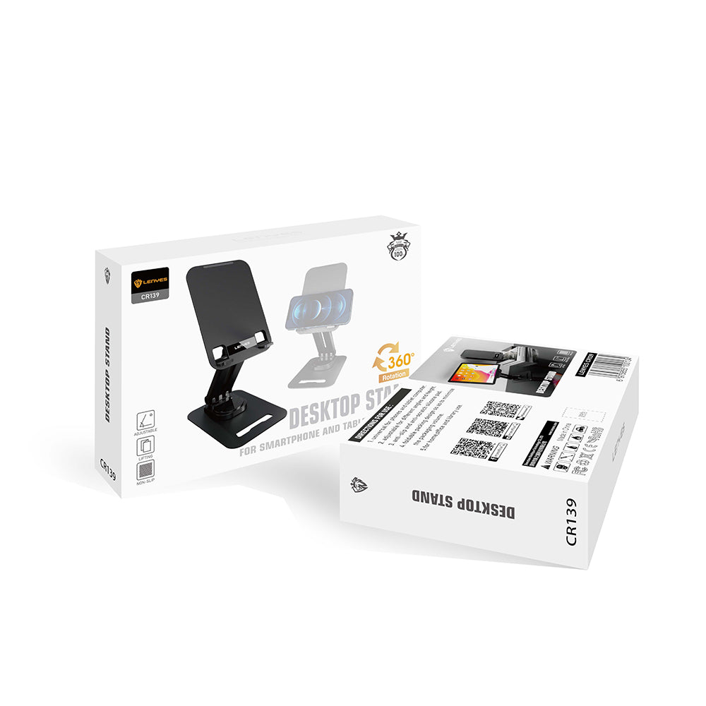 Lenyes CR139 Ayarlanabilir Katlanabilir Dönebilen Metal Telefon ve Tablet Standı Siyah