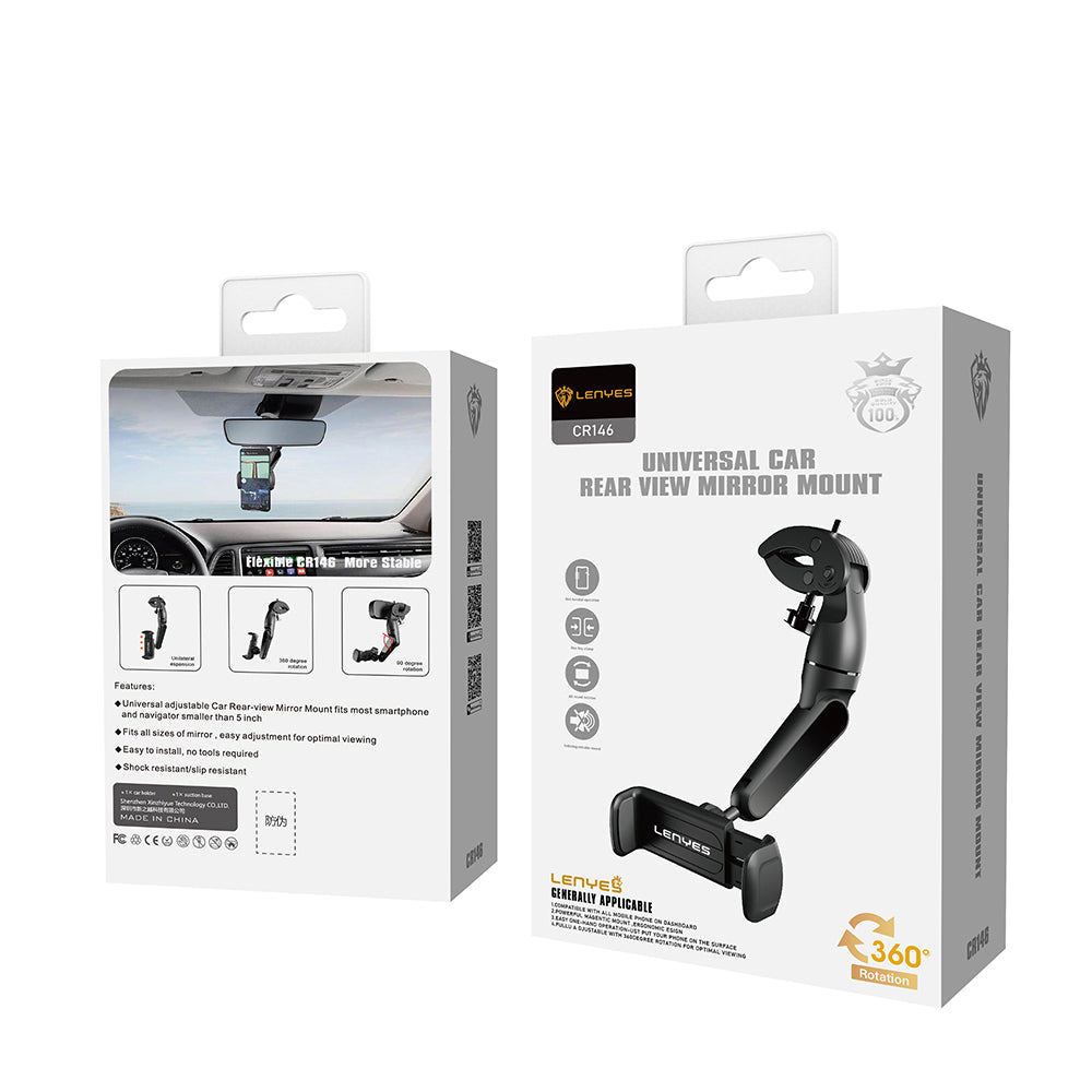 Lenyes CR146 360 Dönebilen Oynar Başlıklı Dikiz Ayna Araç Telefon Tutucu Siyah