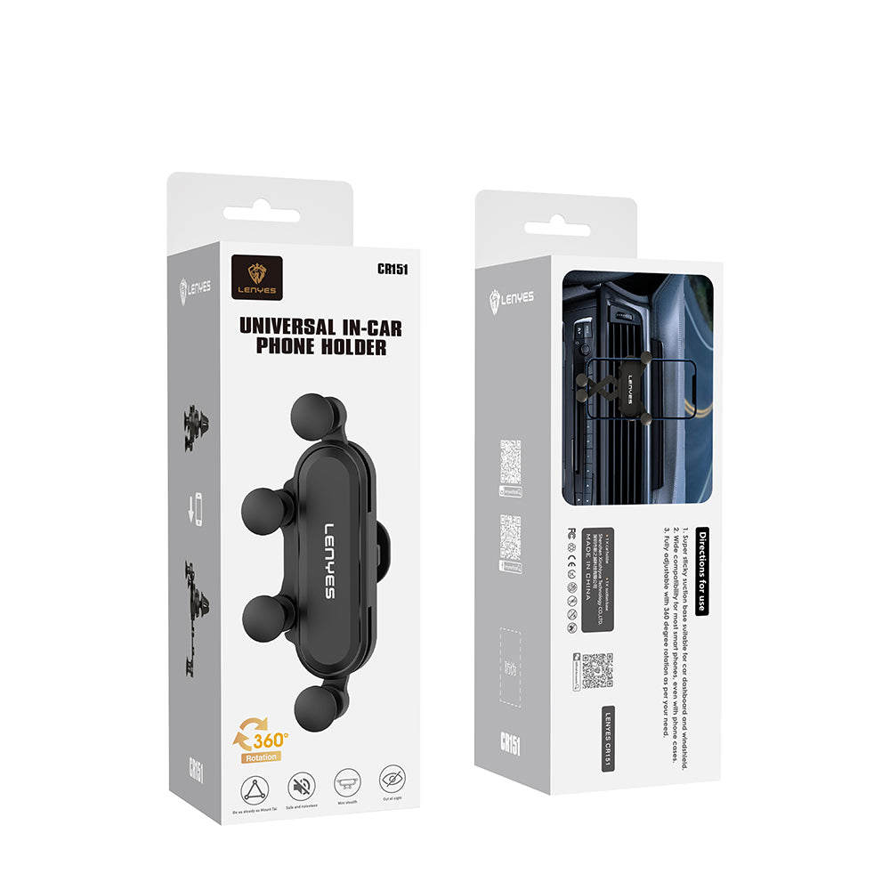 Lenyes CR151 360° Dönebilen Havalandırma Tasarım Araç Telefon Tutucu Siyah
