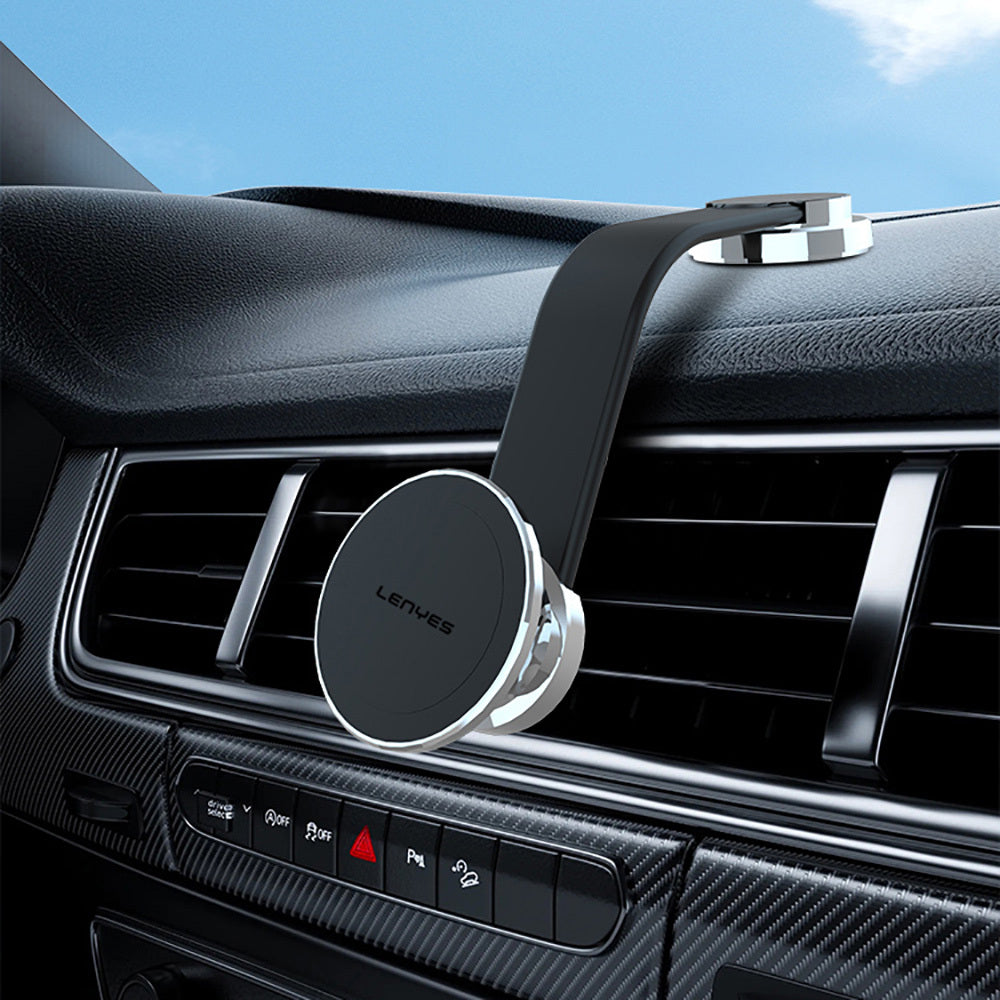 Lenyes CR171 Magnetik M-safe Uyumlu Bükülebilen Eğimi ve Düz Zemin Araç Telefon Tutucu Siyah