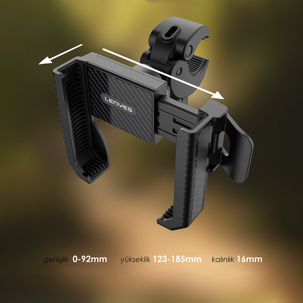 Lenyes CR182 360 Derece Ayarlanabilir Çift Kilitli Bisiklet ve Motosiklet Telefon Tutucu Siyah