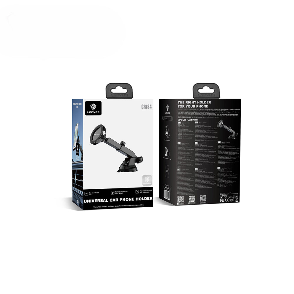 Lenyes CR184 360 Derece Dönebilen Teleskopik Vantuzlu Araç Telefon Tutucu Siyah