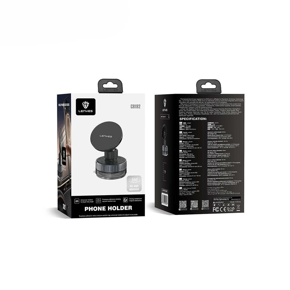 Lenyes CR192 Vakum Özellikli 360 Derece Dönebilen Magnetik Telefon Tutucu Siyah