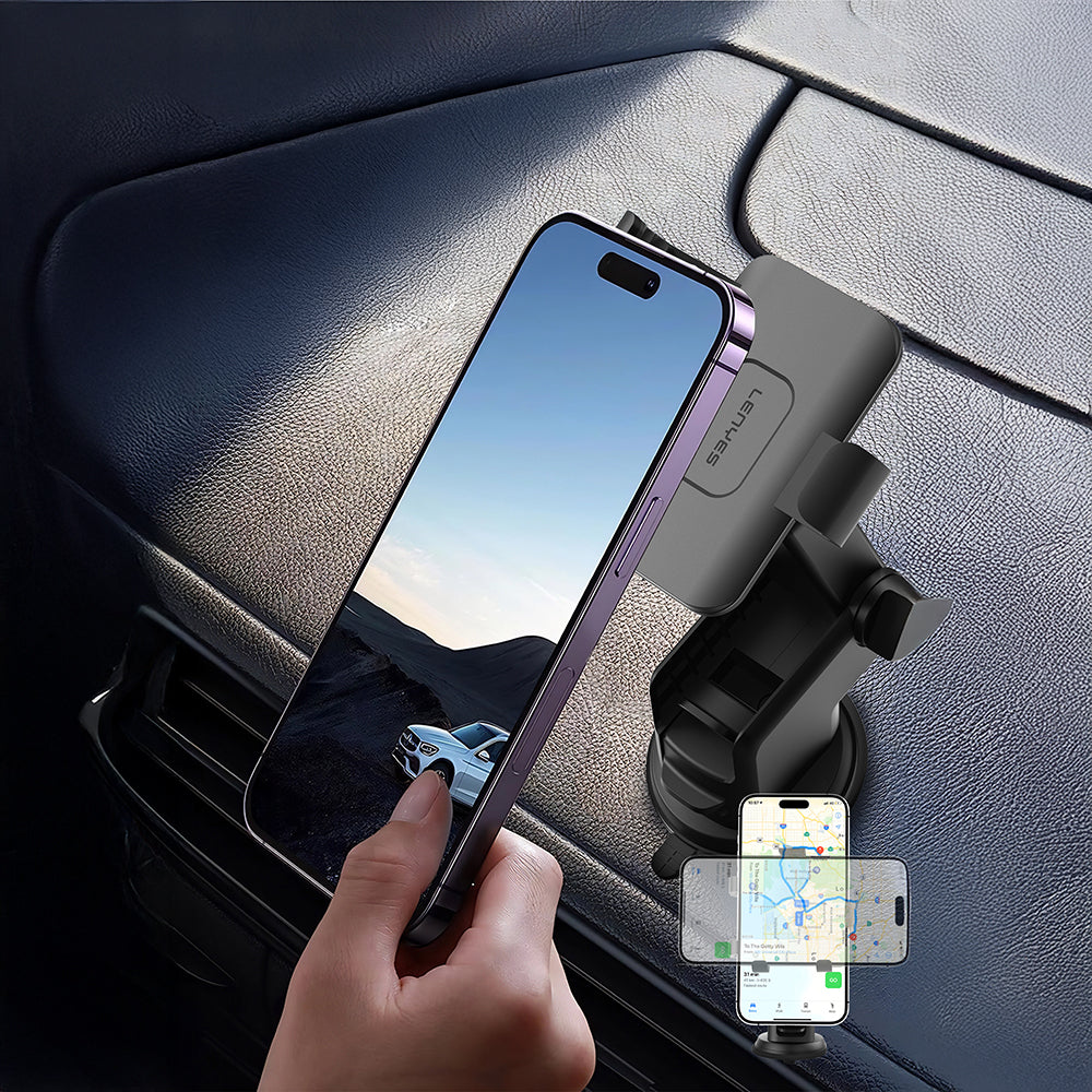 Lenyes CR195 Sarsıntı Önleyici 360° Derece Dönebilen Teleskopik Vantuzlu Tasarım Araç Telefon Tutucu Siyah