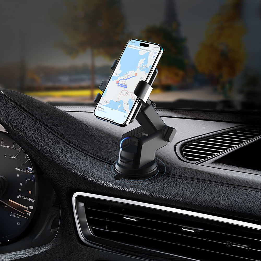 Lenyes CR195 Sarsıntı Önleyici 360° Derece Dönebilen Teleskopik Vantuzlu Tasarım Araç Telefon Tutucu Siyah