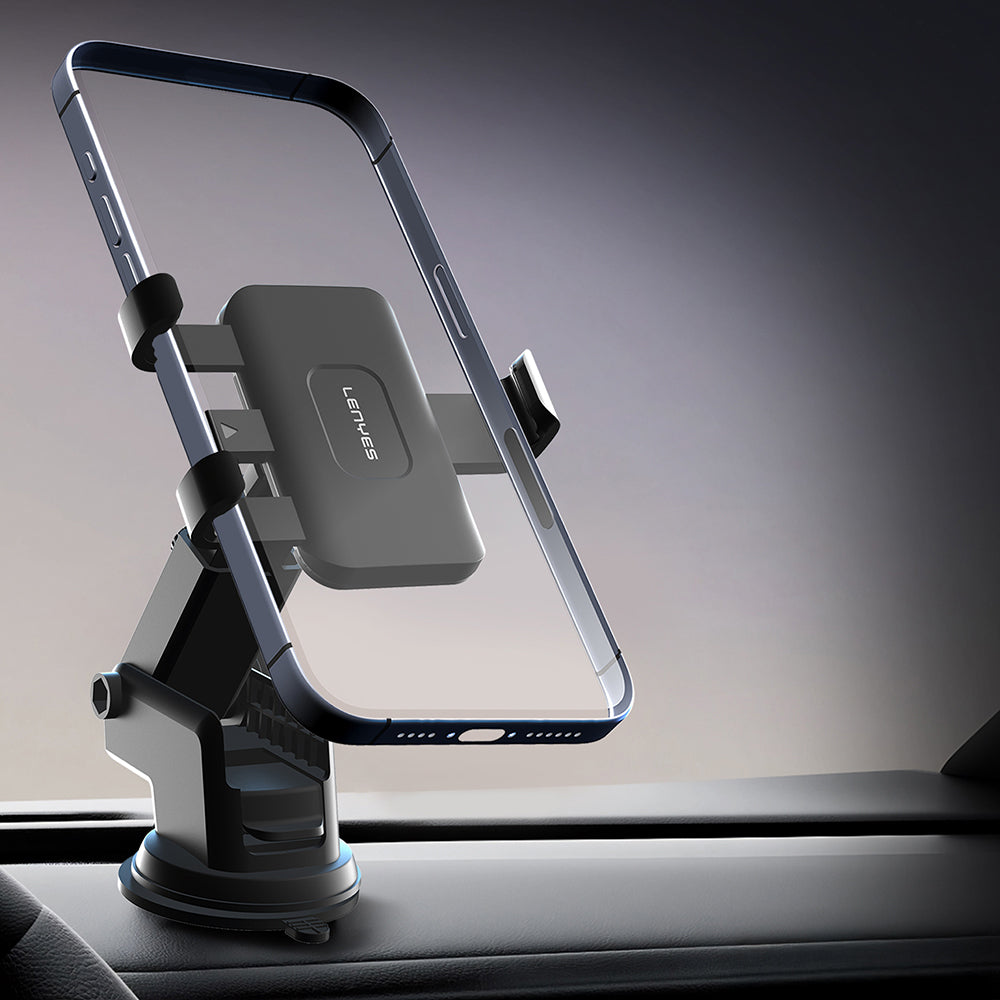 Lenyes CR195 Sarsıntı Önleyici 360° Derece Dönebilen Teleskopik Vantuzlu Tasarım Araç Telefon Tutucu Siyah