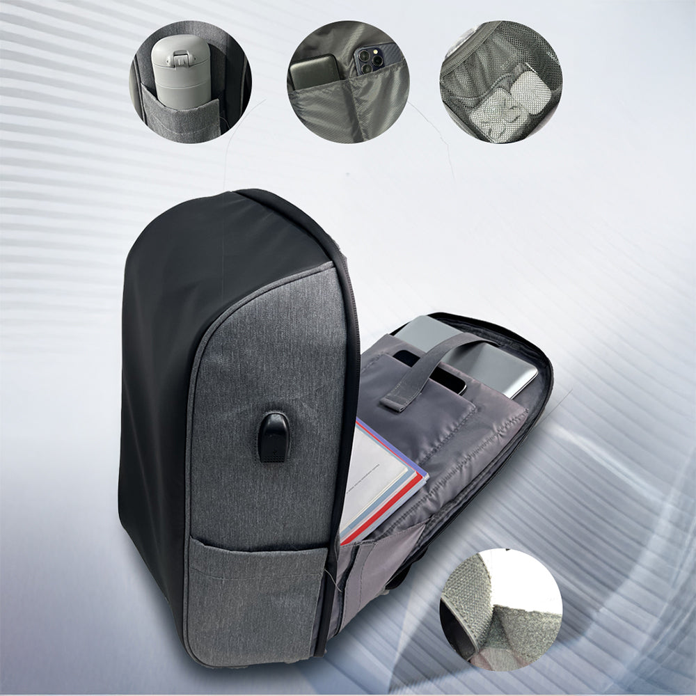 Lenyes LB506 USB Şarj Portlu Su Geçirmez Seyahat Sırt Çantası Siyah-Gri