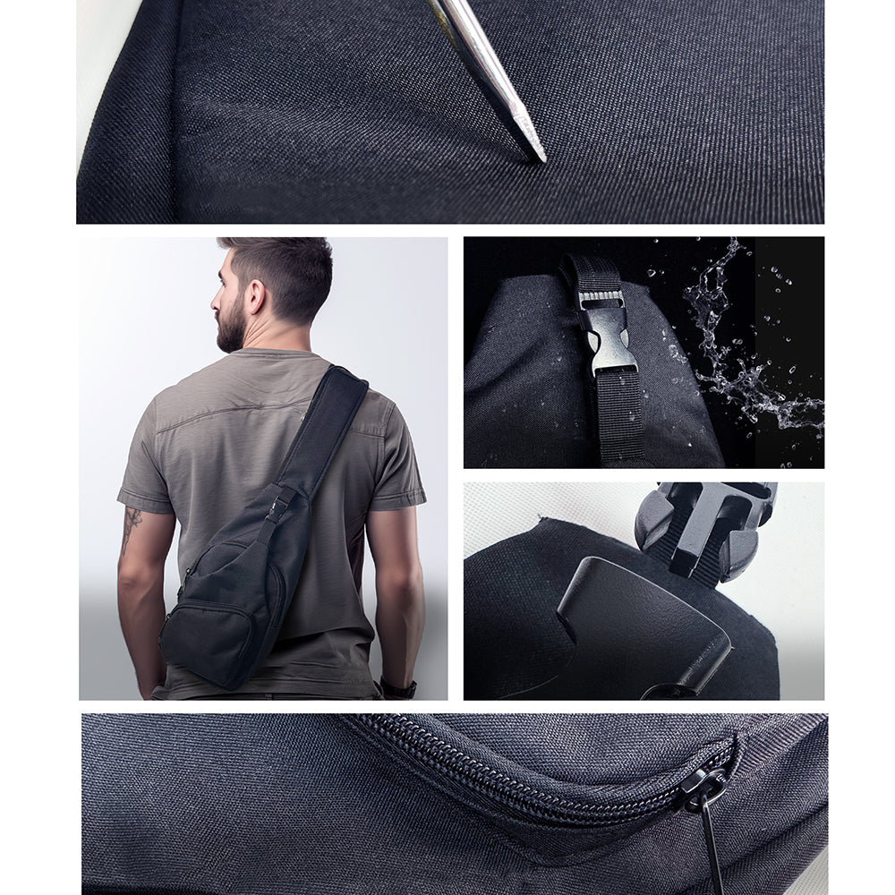 Lenyes LB526 Urus Serisi Su Geçirmez Polyester Kumaş Ayarlanabilir Omuz Askılı Çapraz Vücut Çantası Siyah