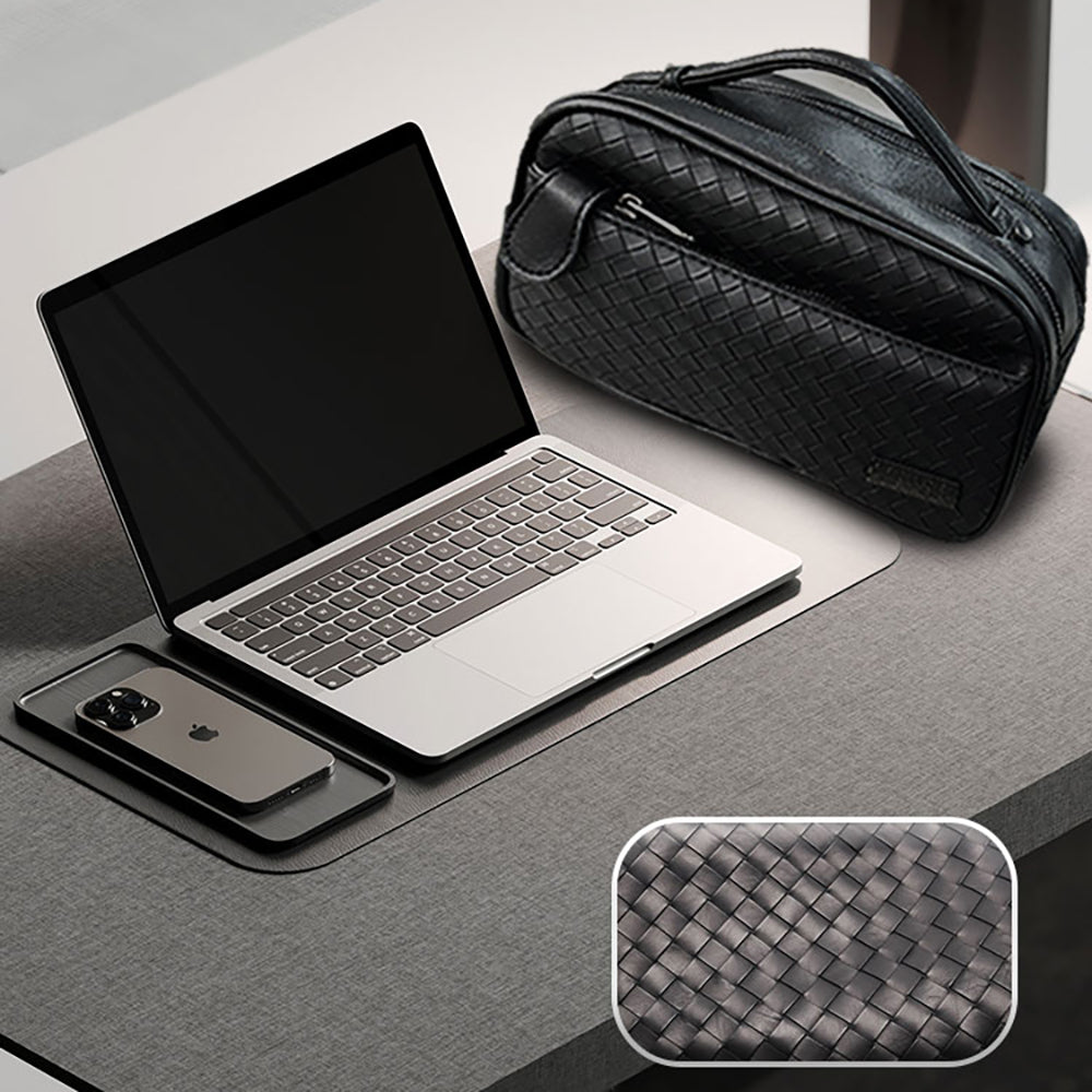 Lenyes LB527 Tomas Serisi Dokuma PU Mat Deri Bilek Tasarımlı Çizilmeye Karşı Dayanıklı Aksesuar Çantası Siyah