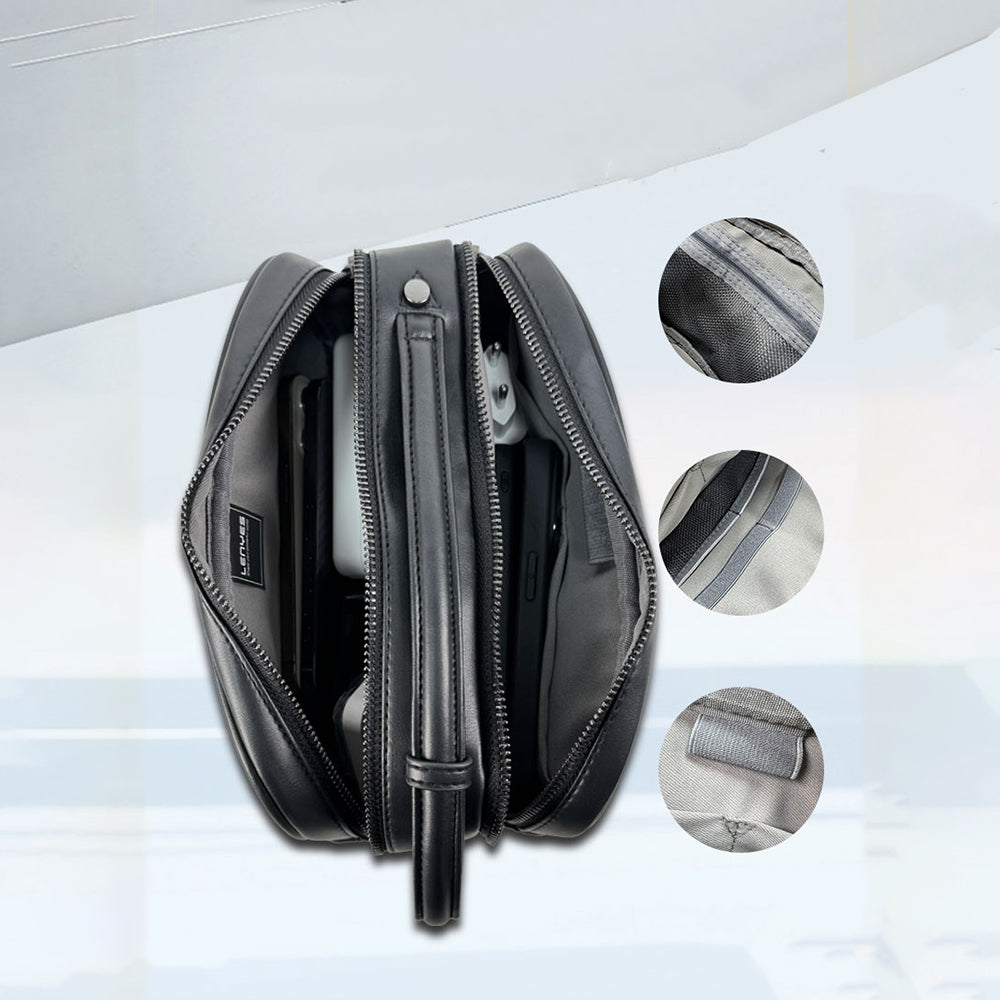 Lenyes LB527 Tomas Serisi Dokuma PU Mat Deri Bilek Tasarımlı Çizilmeye Karşı Dayanıklı Aksesuar Çantası Siyah