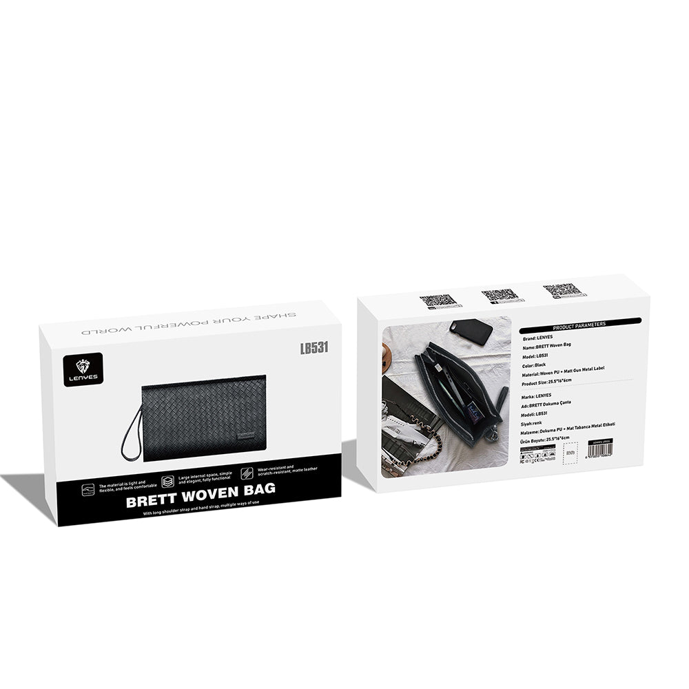 Lenyes LB531 Brett Dokuma PU Mat Deri Bilek Tasarımlı Çizilmeye Karşı Dayanıklı Aksesuar Çantası Siyah