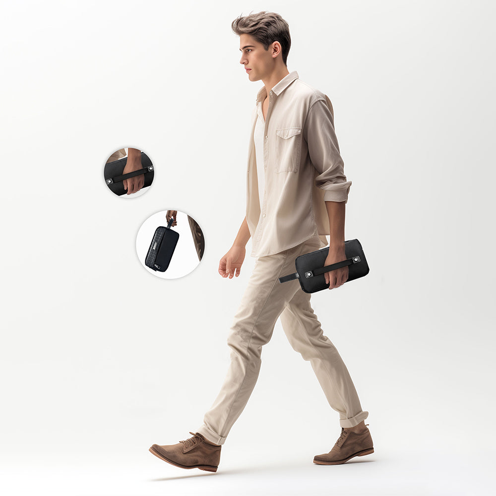 Lenyes LB551 Voyagers Serisi 1200D Polyester Kumaş Bilek Askı Kayışlı Mobil Aksesuar Çantası Siyah