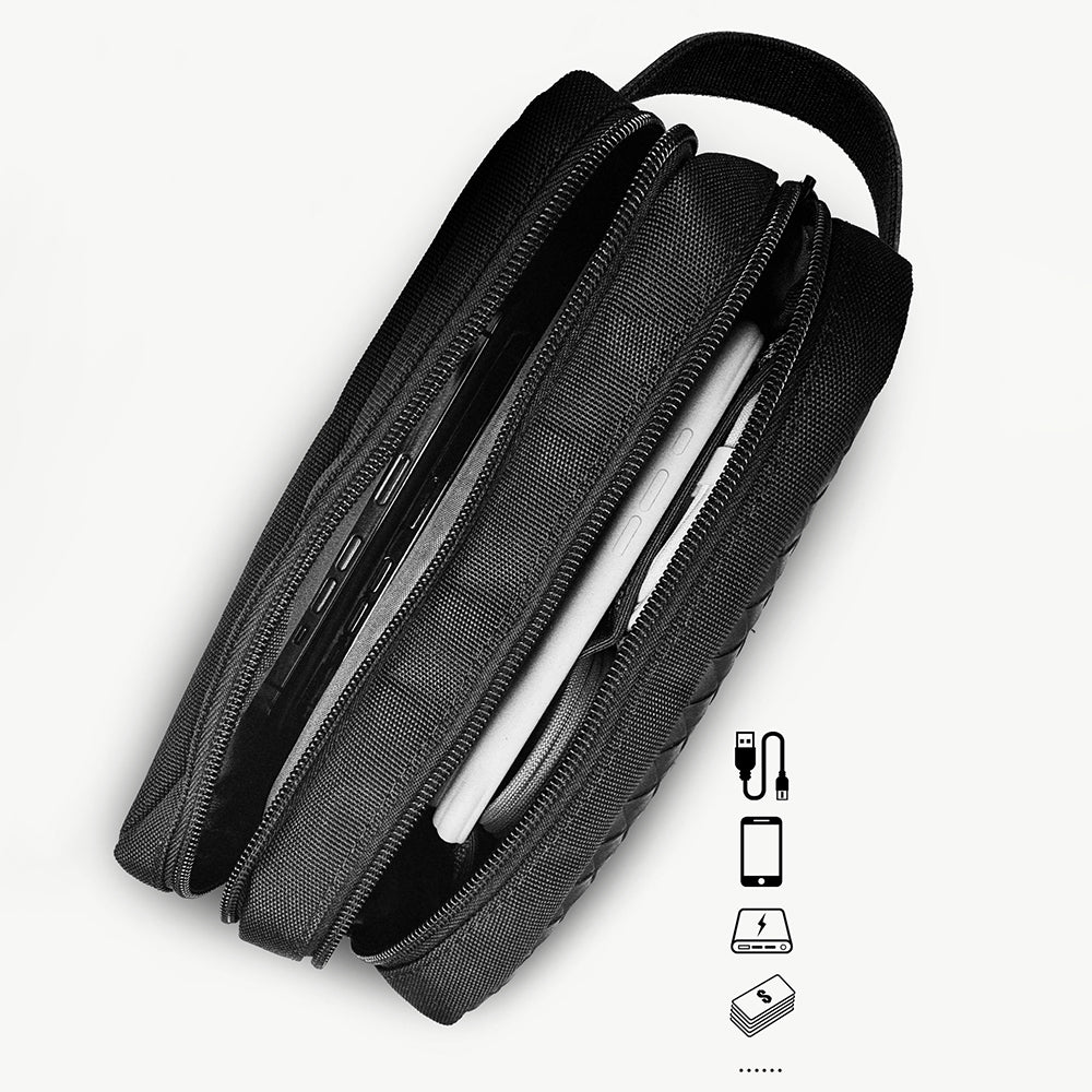 Lenyes LB551 Voyagers Serisi 1200D Polyester Kumaş Bilek Askı Kayışlı Mobil Aksesuar Çantası Siyah