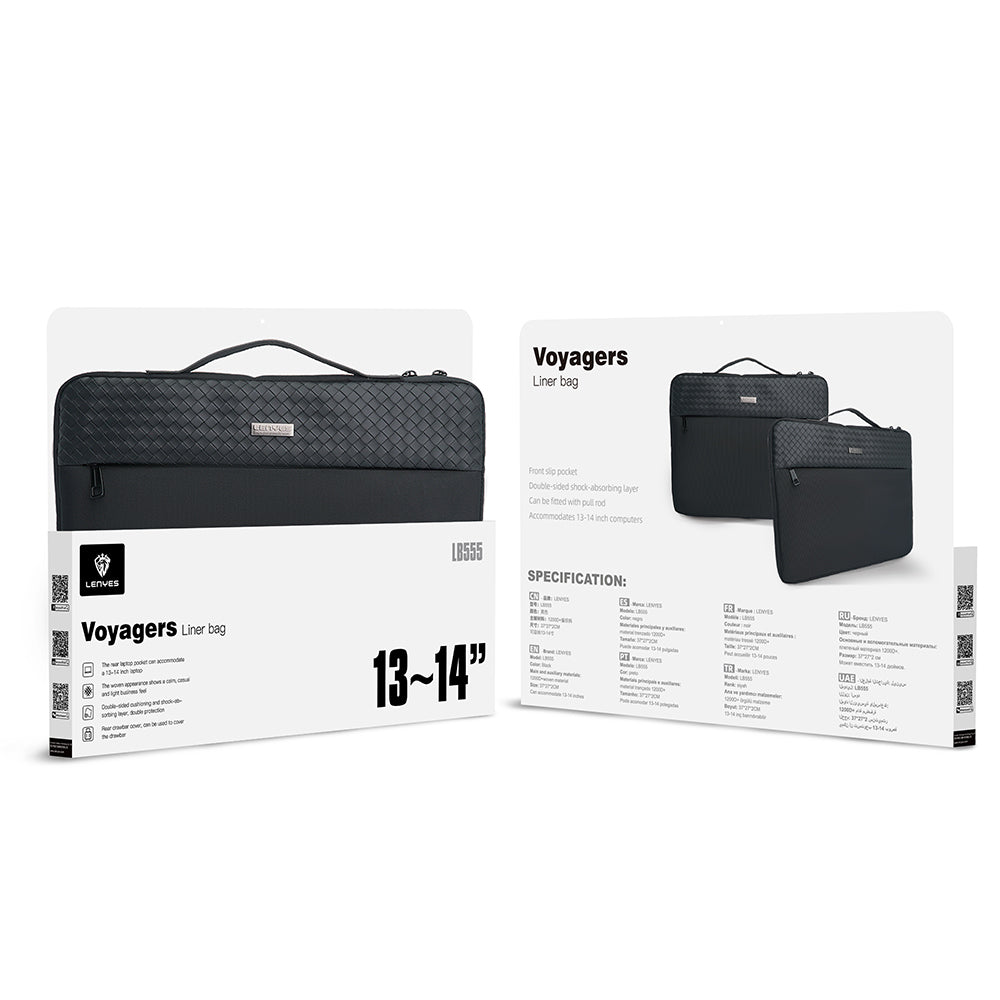 Lenyes LB555 Voyagers Serisi 1200D Su Geçirmez 13-14 inç Laptop Çantası Siyah