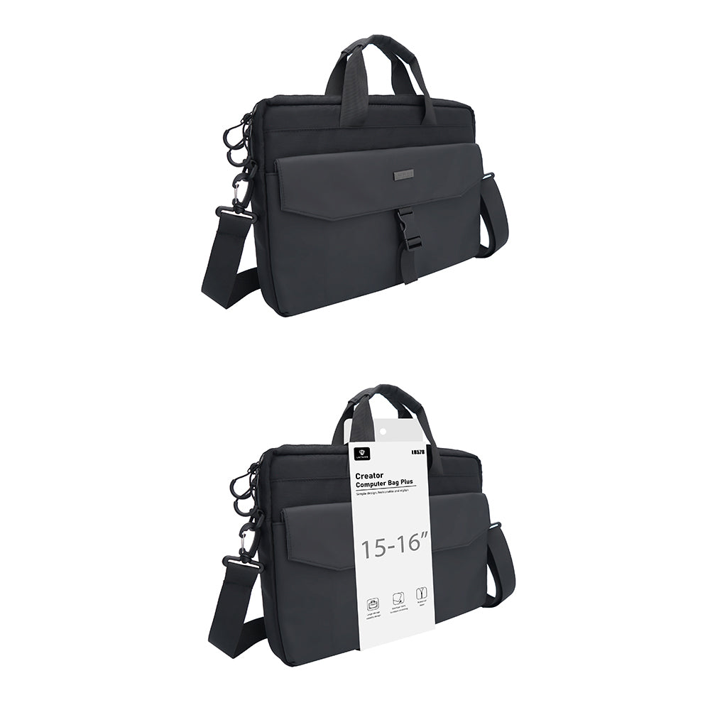Lenyes LB578 Creator Serisi Su Geçirmez Polyester Kumaş Bagaj ve Çıkarılabilir Omuz Askılı 15-16 inç Laptop Çantası Siyah