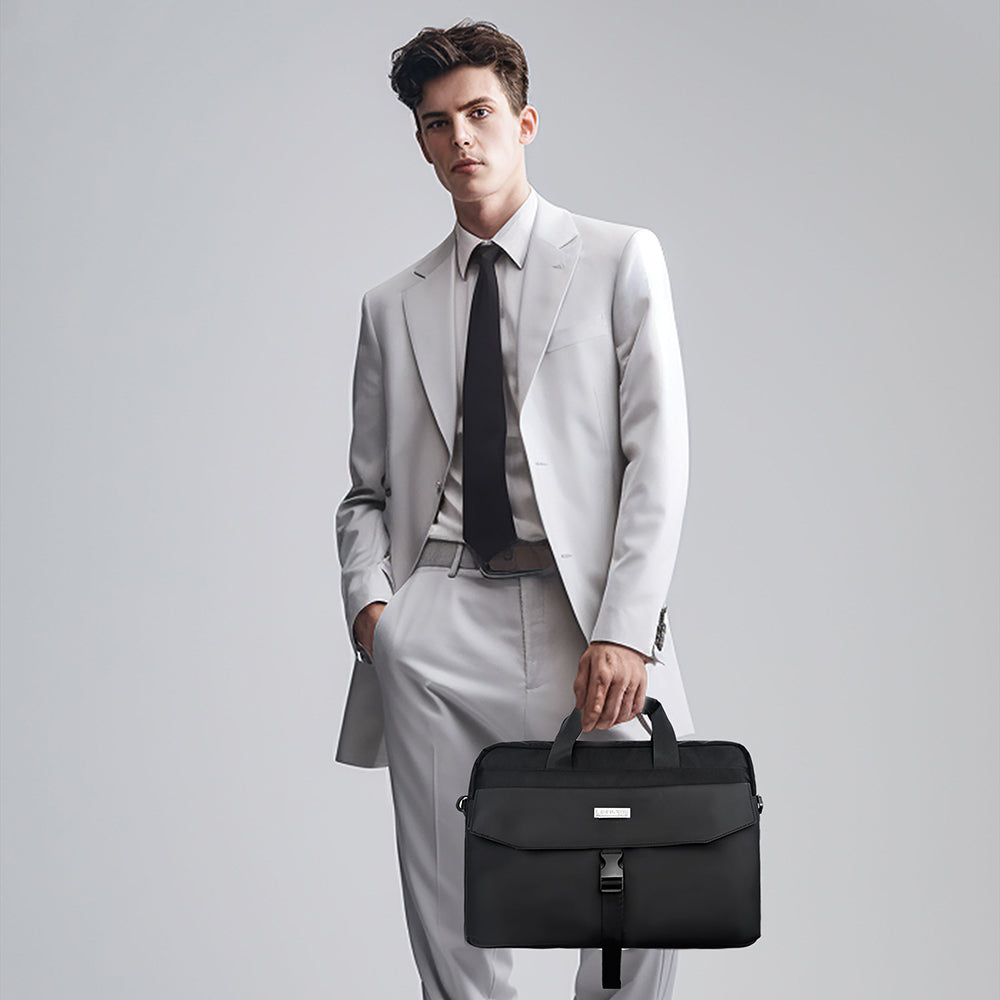 Lenyes LB578 Creator Serisi Su Geçirmez Polyester Kumaş Bagaj ve Çıkarılabilir Omuz Askılı 15-16 inç Laptop Çantası Siyah