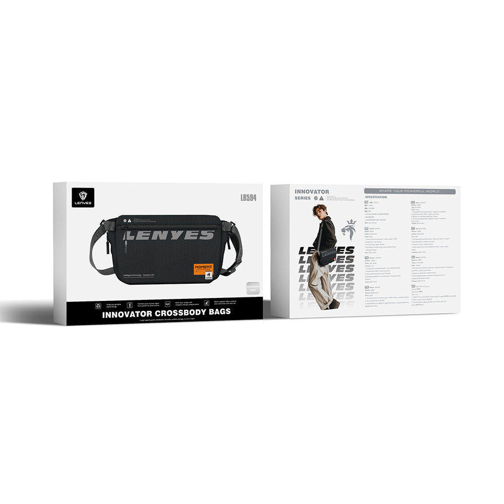 Lenyes LB594 Innovator Crossbody Serisi Manyetik Tokalı 500D Su Geçirmez Kumaşlı Çapraz Vücut Çantası Siyah