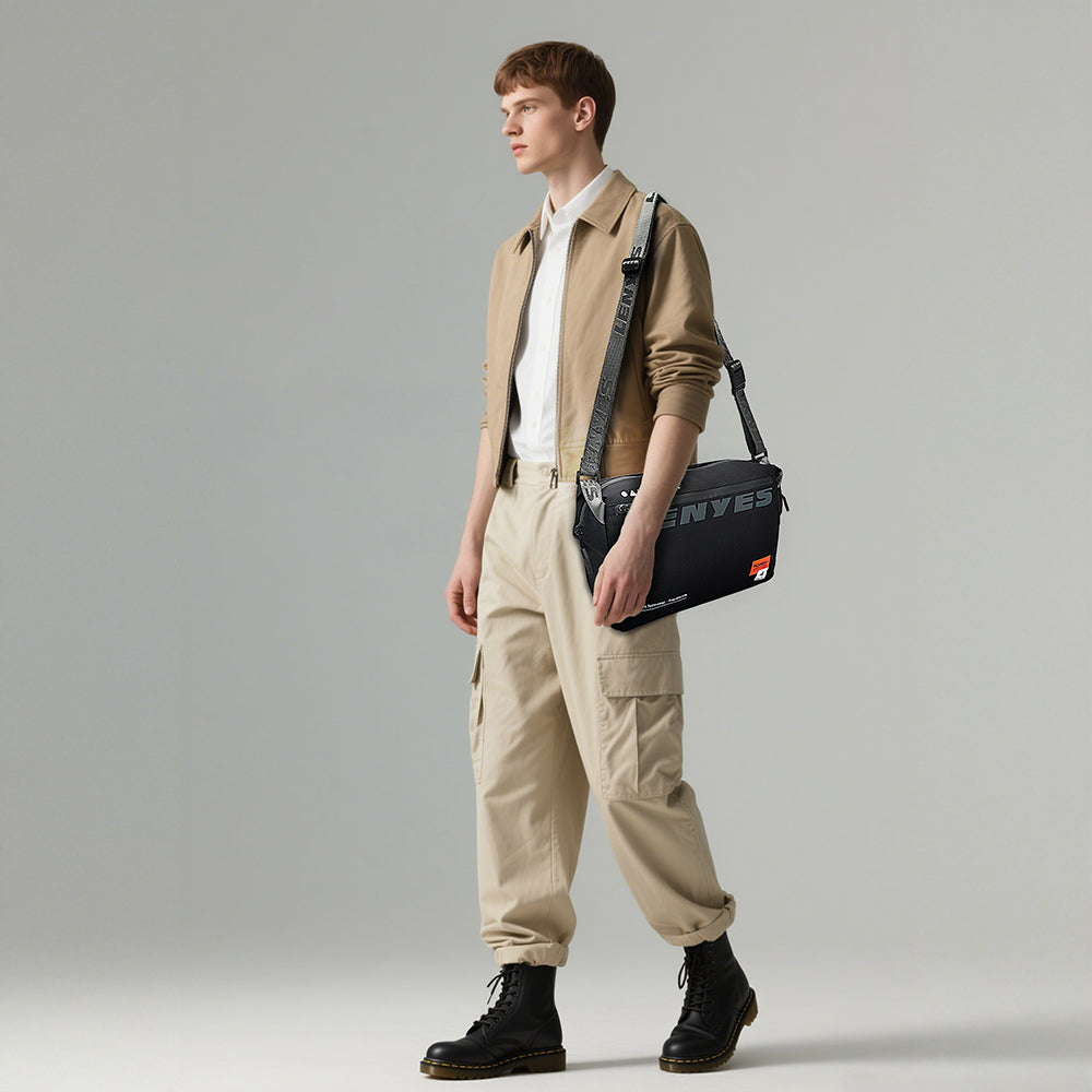 Lenyes LB594 Innovator Crossbody Serisi Manyetik Tokalı 500D Su Geçirmez Kumaşlı Çapraz Vücut Çantası Siyah
