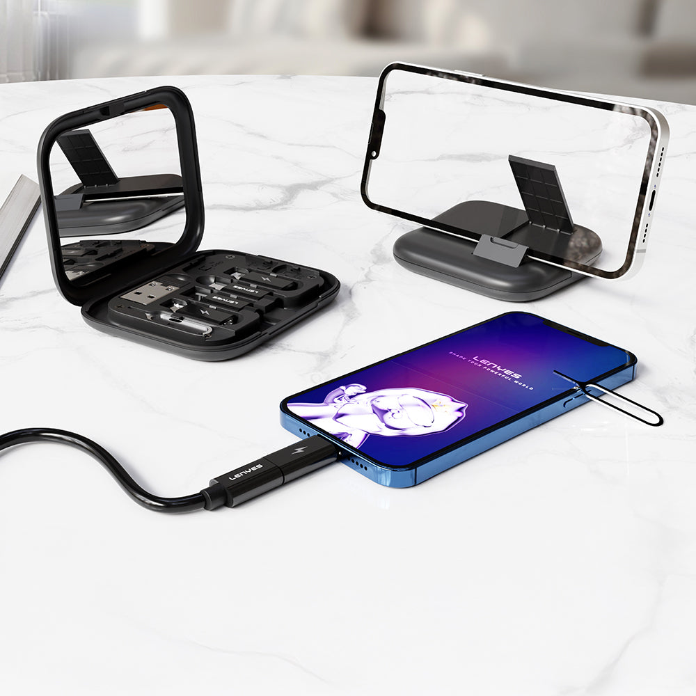 Lenyes LB602 6in1 Type-C to Type-C Kablolu 60W Çevirici Adaptör Seti Standlı Saklama Kutusu Siyah