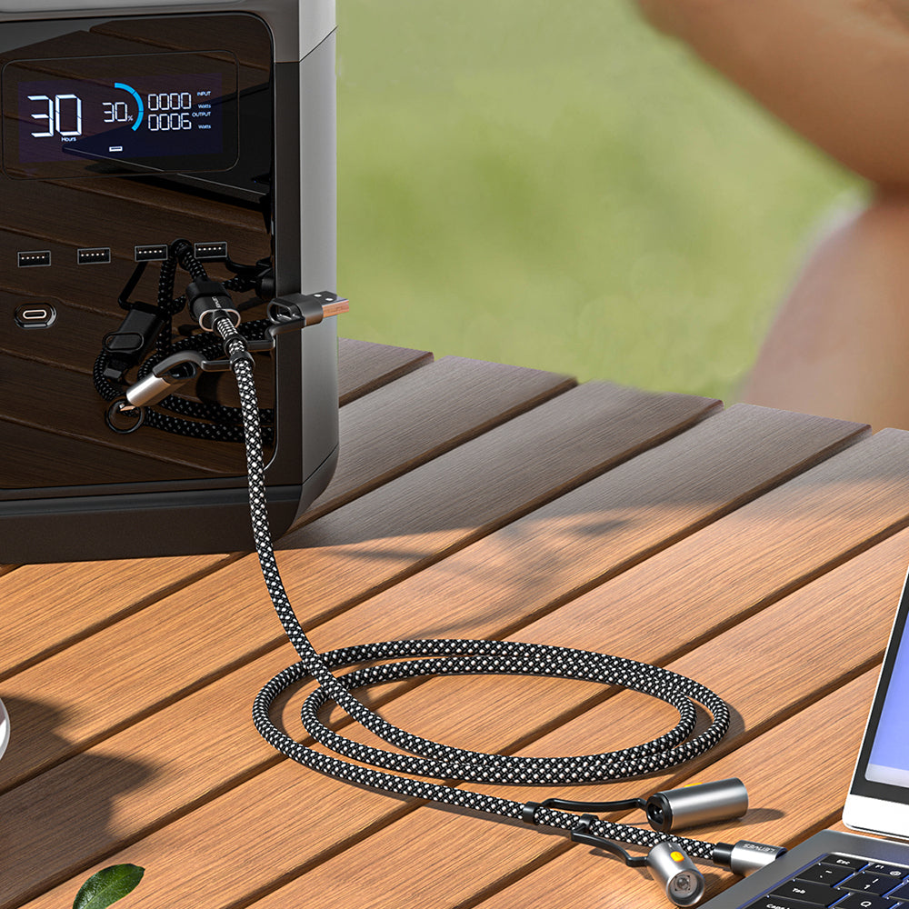 Lenyes LC112 Çoklu Şarj Kablolu Fener Ve Çakmaklık Özellikli 6in1 Kablo 240W 1M Gri