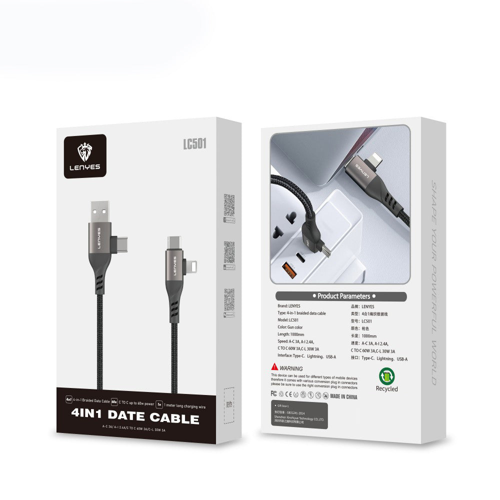 Lenyes LC501 4in1 A+C to C+L Şarj ve Data Kablosu 60W 1M Gri