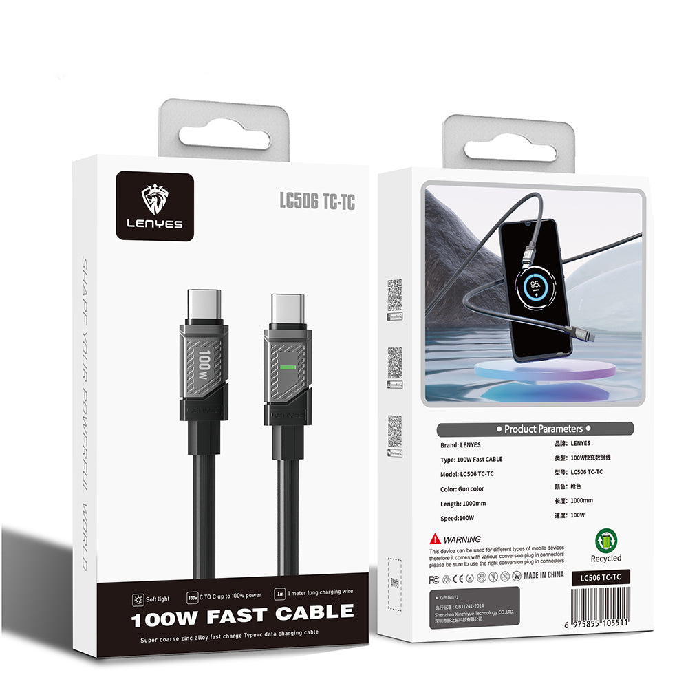 Lenyes LC506 Type-C to Type-C PD 100W Hızlı Şarj Özellikli Data ve Şarj Kablosu 1M Siyah