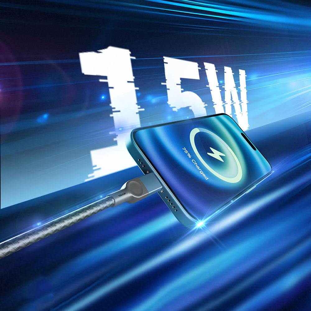 Lenyes LC514 USB-A to Lightning Hızlı Şarj Özellikli Örgülü Data ve Şarj Kablosu 15W 1M Siyah