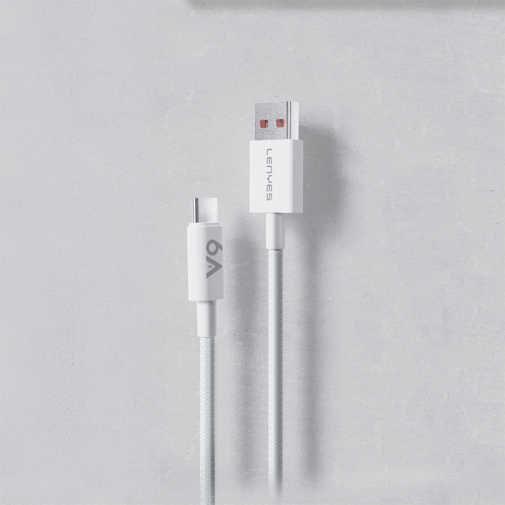 Lenyes LC518 USB-A to Type-C 6A Örgü Tasarımlı Hızlı Şarj Özellikli Data ve Şarj Kablosu 66W 1M Gri