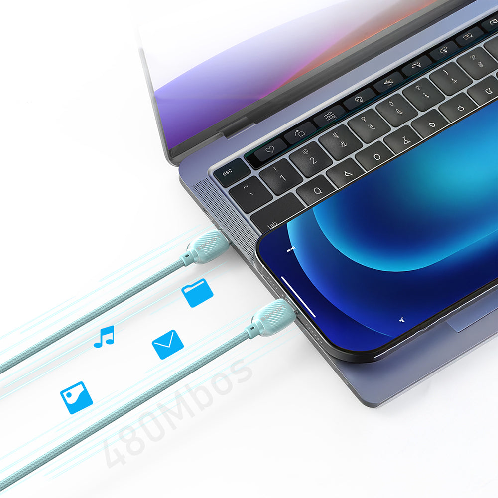 Lenyes LC536 Type-C to Type-C PD Örgü Tasarımlı Hızlı Şarj Özellikli Data ve Şarj Kablosu 60W 1M Yeşil