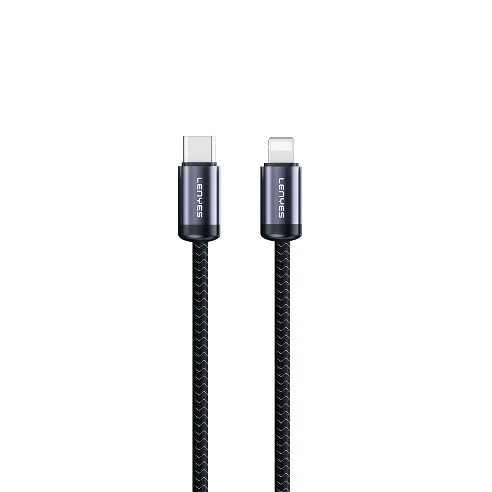 Lenyes LC537 Type-C to Lightning Hızlı Şarj Özellikli Örgülü Data ve Şarj Kablosu 27W 1M Siyah