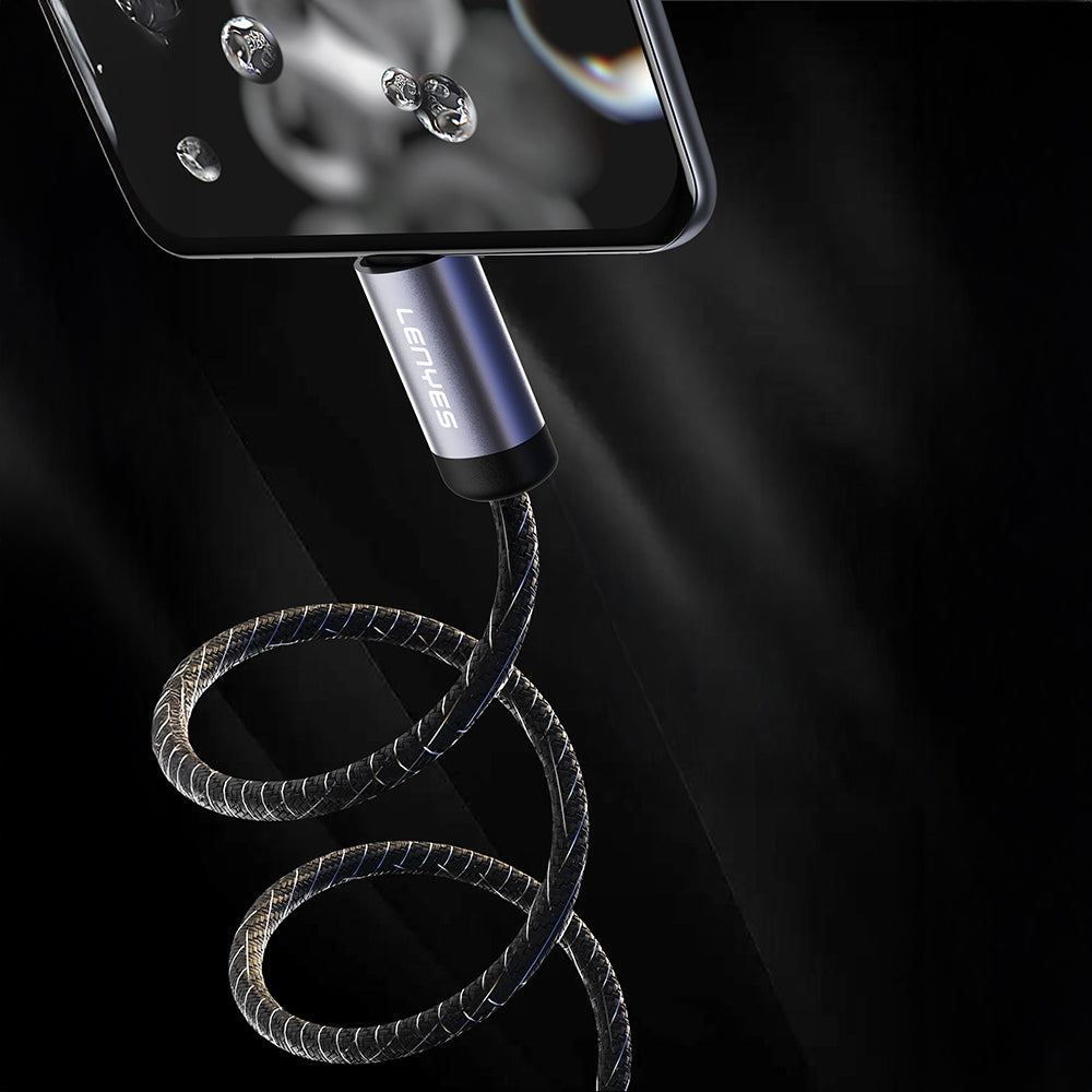 Lenyes LC537 USB-A to Type-C Örgü Tasarımlı Hızlı Şarj Özellikli Data ve Şarj Kablosu 10W 1M Siyah