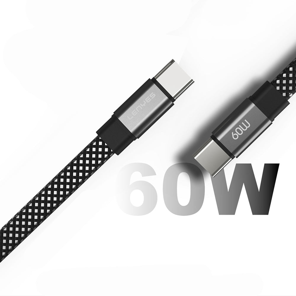 Lenyes LC538 Type-C to Type-C Hızlı Şarj Özellikli 48D Aramid Fiber Örgü Tasarımlı Data ve Şarj Kablosu 60W 1M Siyah