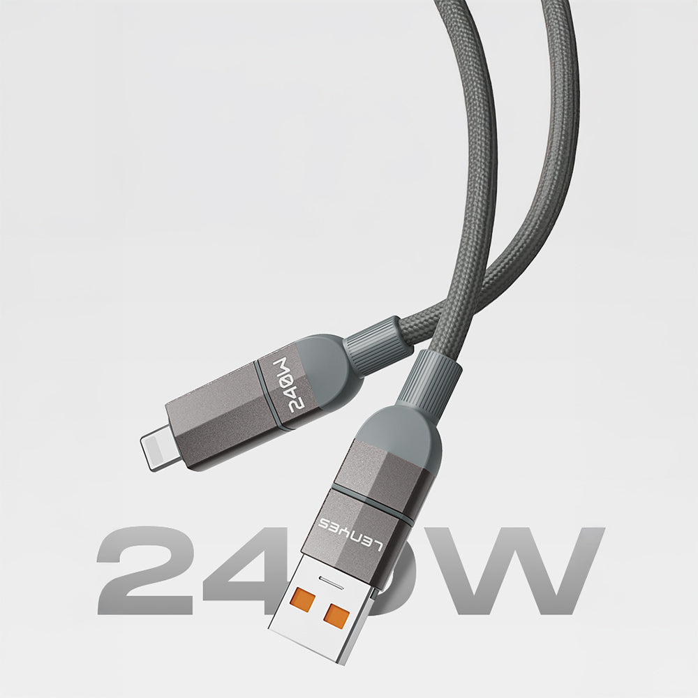 Lenyes LC543 4in1 Hızlı Şarj Özellikli USB-A - Type-C + Type-C to Lightning Data ve Şarj Kablosu 240W 1M Gri