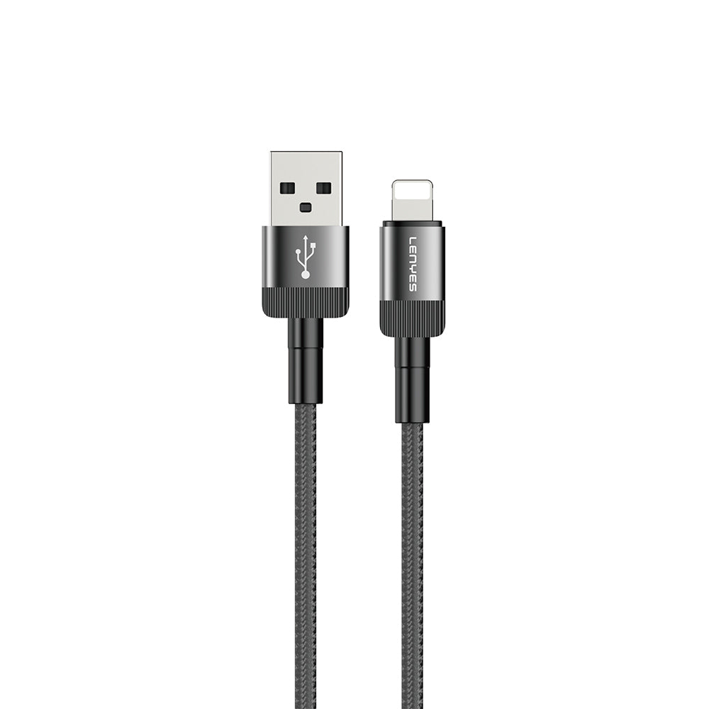 Lenyes LC546 USB-A to Lightning Örgü Tasarımlı Hızlı Şarj Özellikli Data ve Şarj Kablosu 12W 1M Siyah