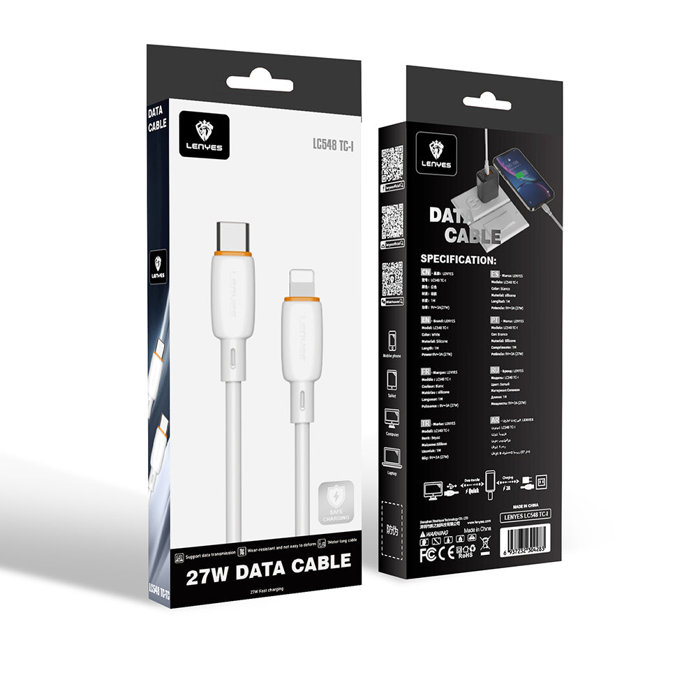 Lenyes LC548-TC-L Type-C to Ligthing Hızlı Şarj Özellikli Data ve Şarj Kablosu 27W 1M Beyaz