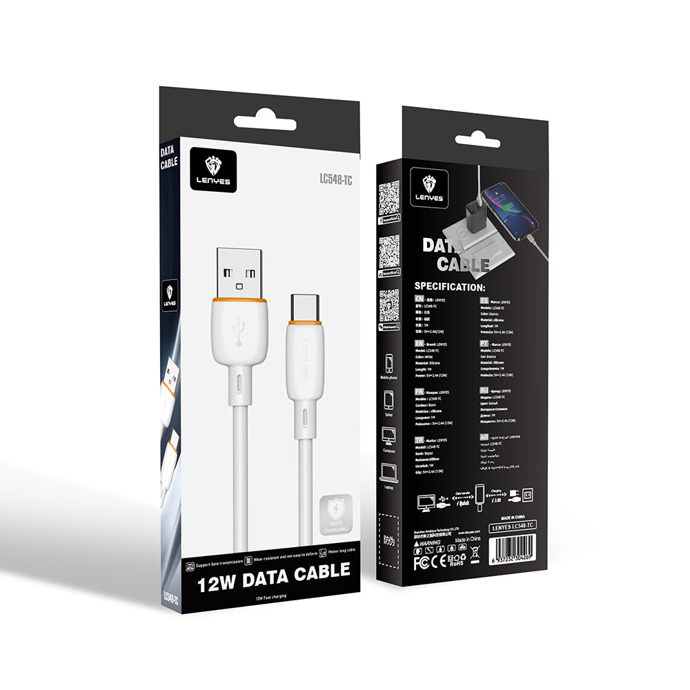 Lenyes LC548-TC USB-A to Type-C Data ve Şarj Kablosu 12W 1M Beyaz