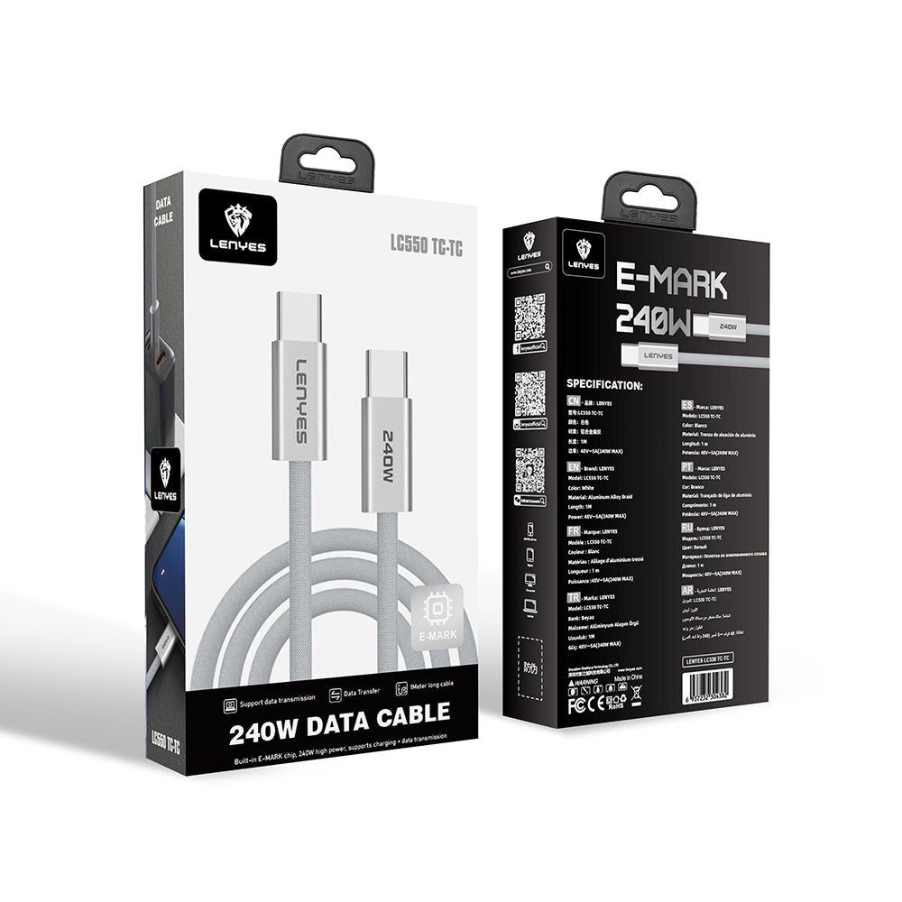 Lenyes LC550 Type-C to Type-C Hızlı Şarj Özellikli Data ve Şarj Kablosu 240W 1M Beyaz