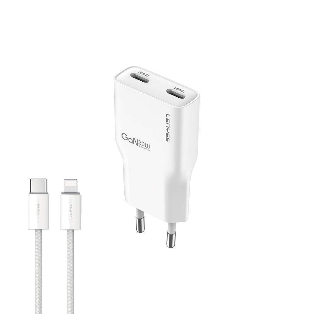 Lenyes LCH15-EU TC-L Type-C to Lightning GaN Teknolojili PD Hızlı Şarj Özellikli Şarj Seti 20W Beyaz