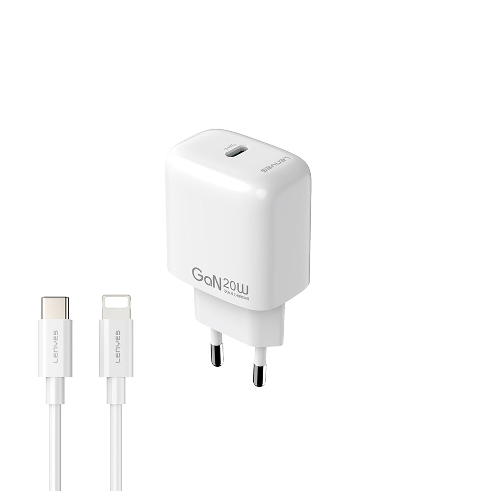 Lenyes LCH90-TC-L Type-C to Lightning GaN Teknolojili PD Hızlı Şarj Özellikli Şarj Seti 20W Beyaz