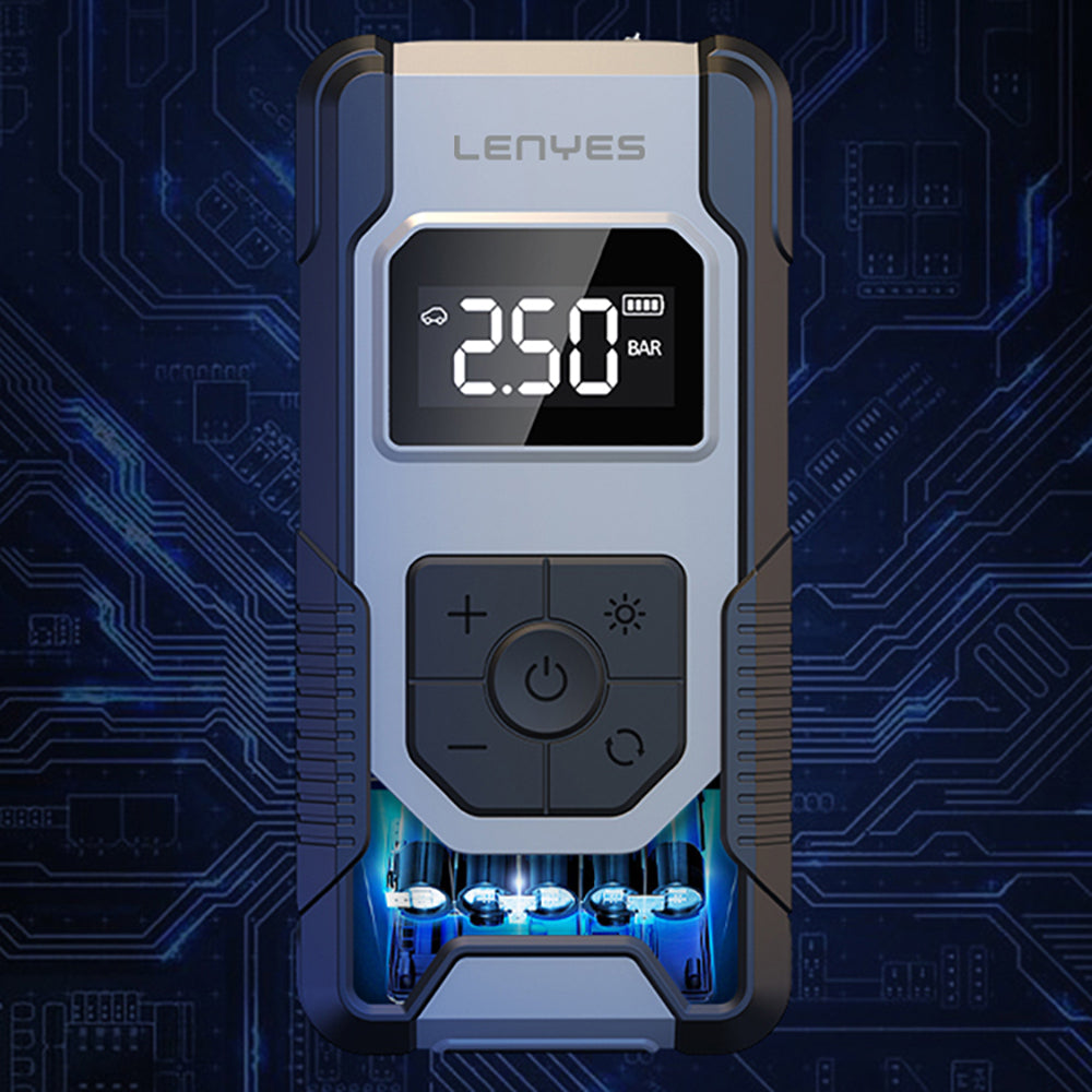 Lenyes LCI201 Oto Araç Lastik Şişirme Pompası Çok Modlu Dijital Ekranlı Araç Hava Kompresörü Siyah