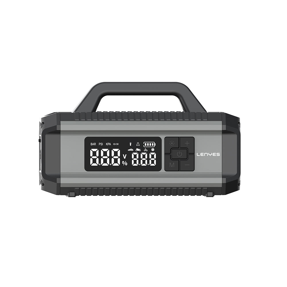 Lenyes LCI202 LED Işıklı Araç Akü Acil Durum Takviye Güç Kaynağı ve Hava Kompresörü 12V 150W 10000mAh Gri
