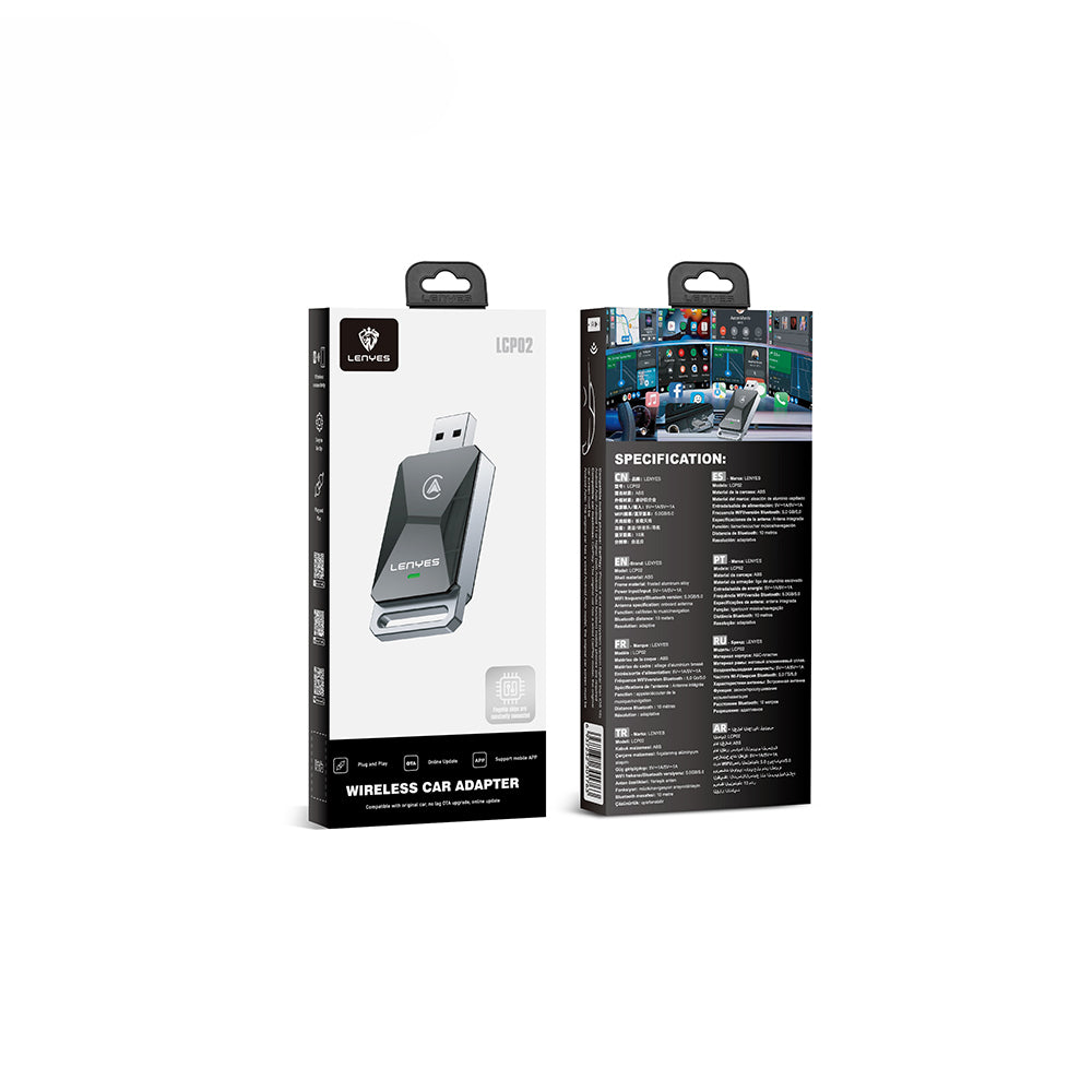 Lenyes LCP02 Android Auto Destekli CarPlay USB Bluetooth 5.0 Wireless Transmitter Adaptör Siyah