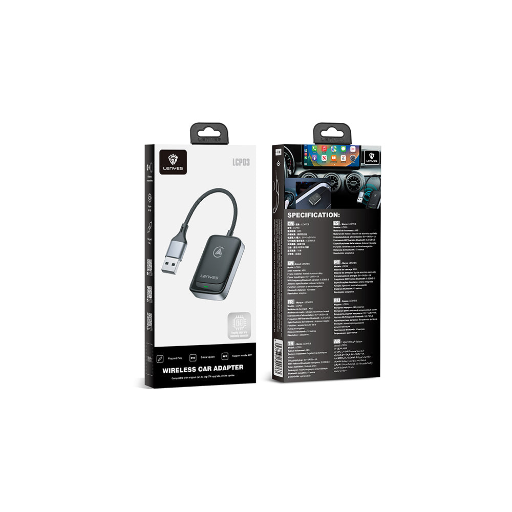 Lenyes LCP03 Android Auto Destekli CarPlay USB Bluetooth 5.0 Wireless Transmitter Adaptör Siyah