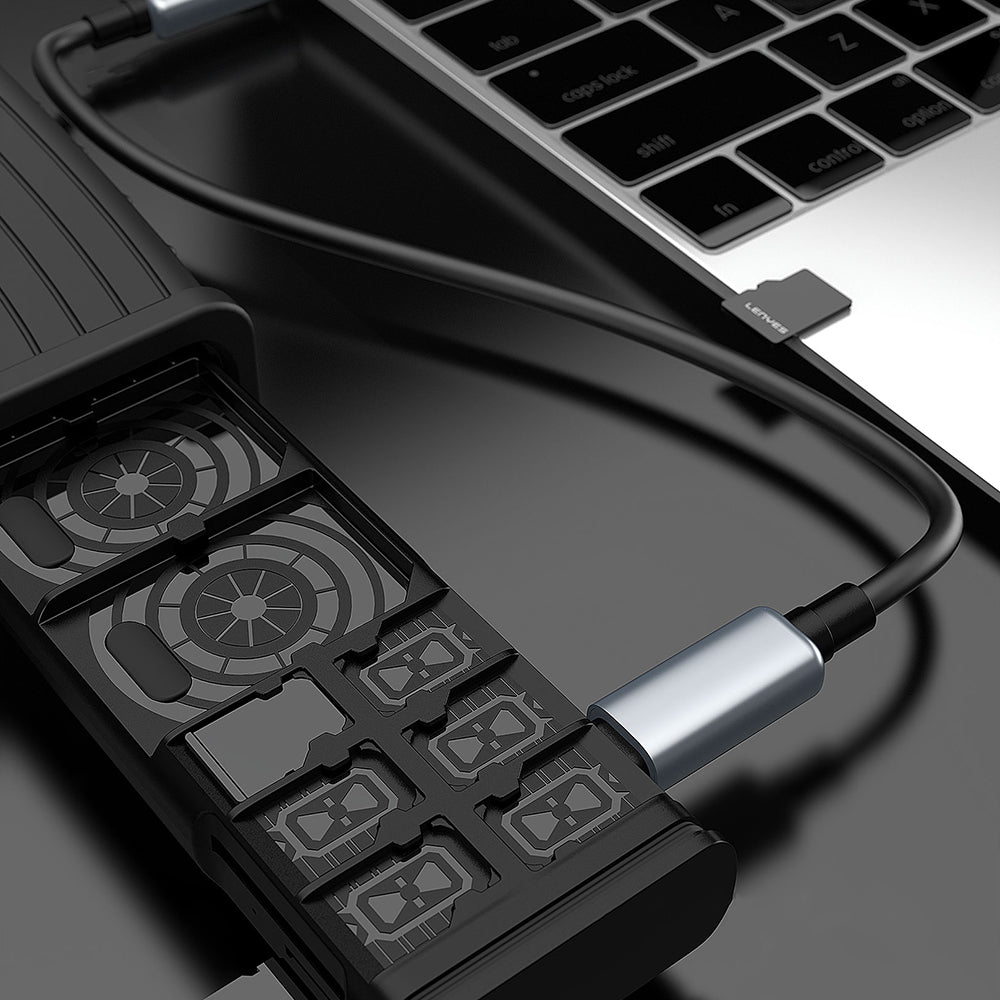Lenyes LCR03 Type-C Kablolu Su Geçirmez Çoklu Kart Depolama ve Okuyucu Kutusu 10 Gbps Siyah