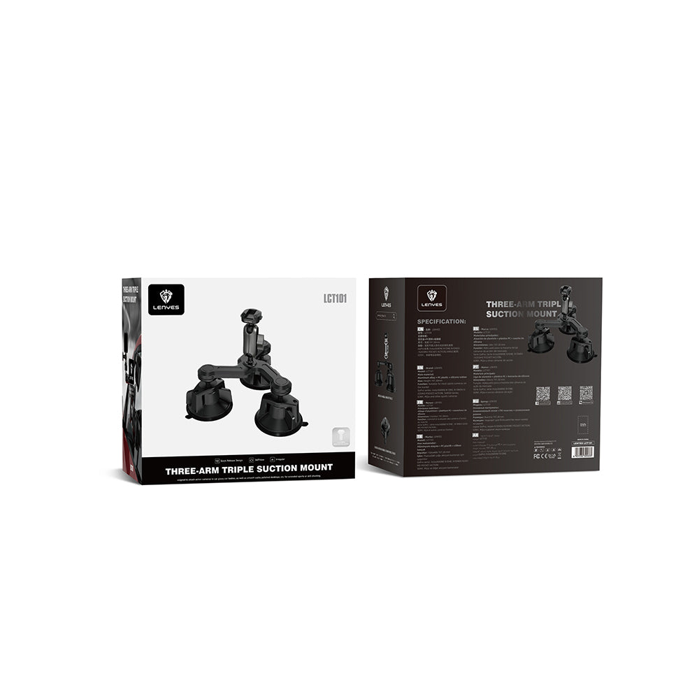 Lenyes LCT101 360° Ayarlanabilir 3 Vantuzlu Aksiyon Kamera Tutucu Siyah