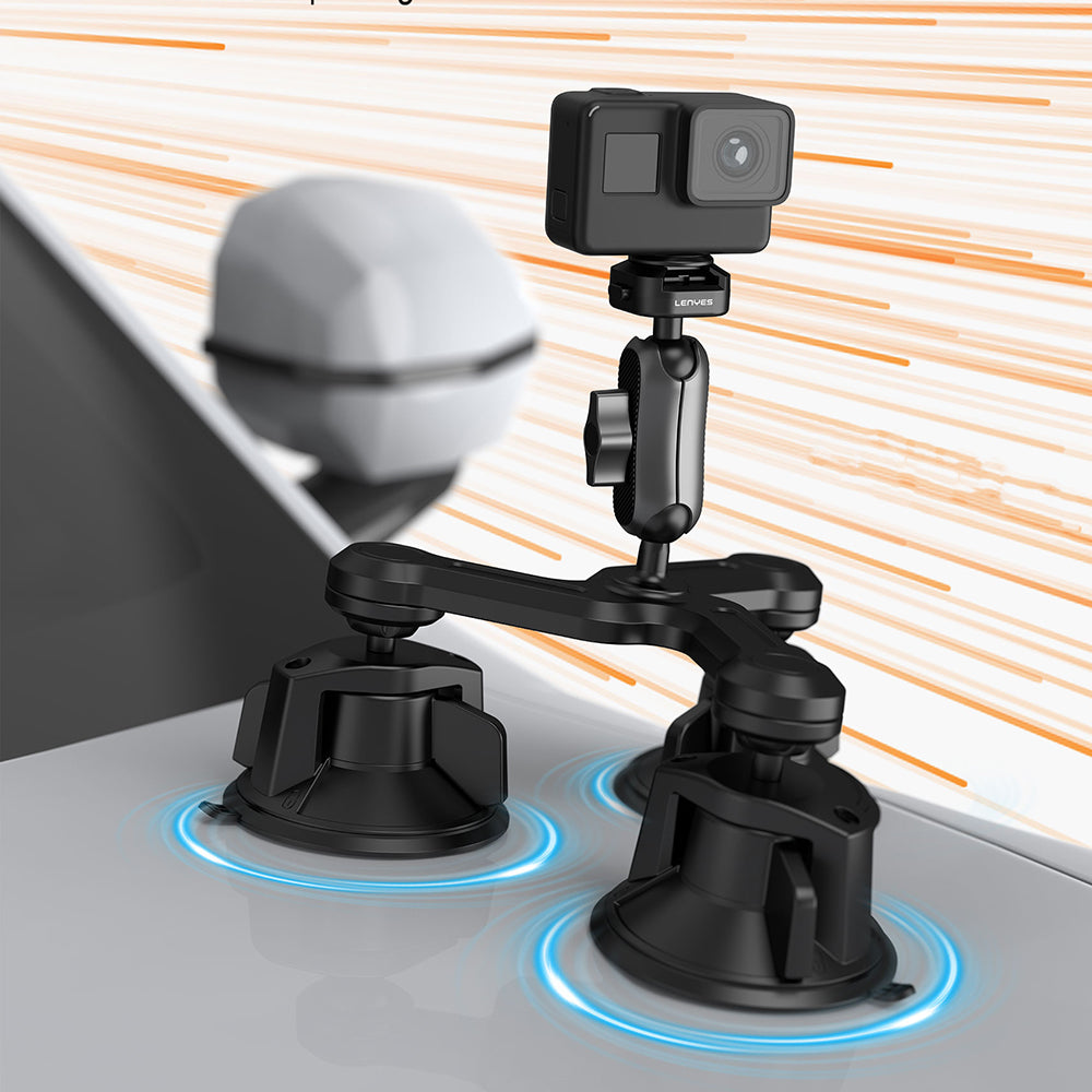 Lenyes LCT101 360° Ayarlanabilir 3 Vantuzlu Aksiyon Kamera Tutucu Siyah