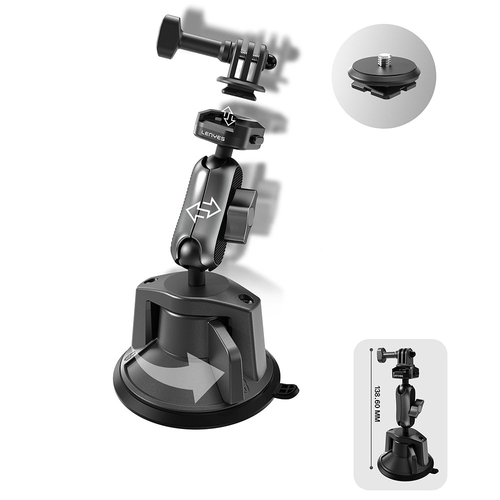 Lenyes LCT102 Teleskopik Vantuzlu Tasarım Aksiyon Kamera Tutucu Siyah