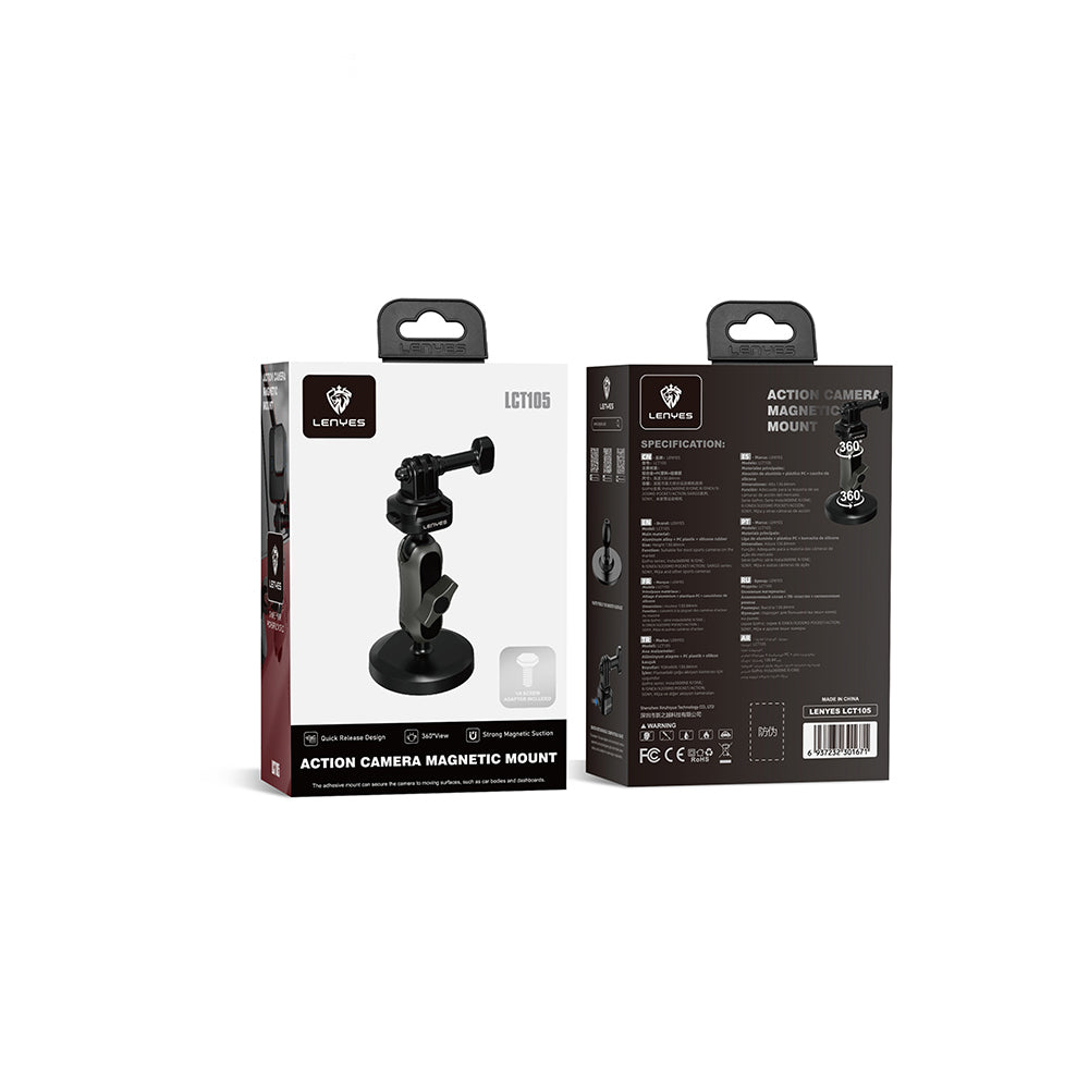 Lenyes LCT105 Teleskopik Vantuzlu Tasarım Aksiyon Kamera Tutucu Siyah