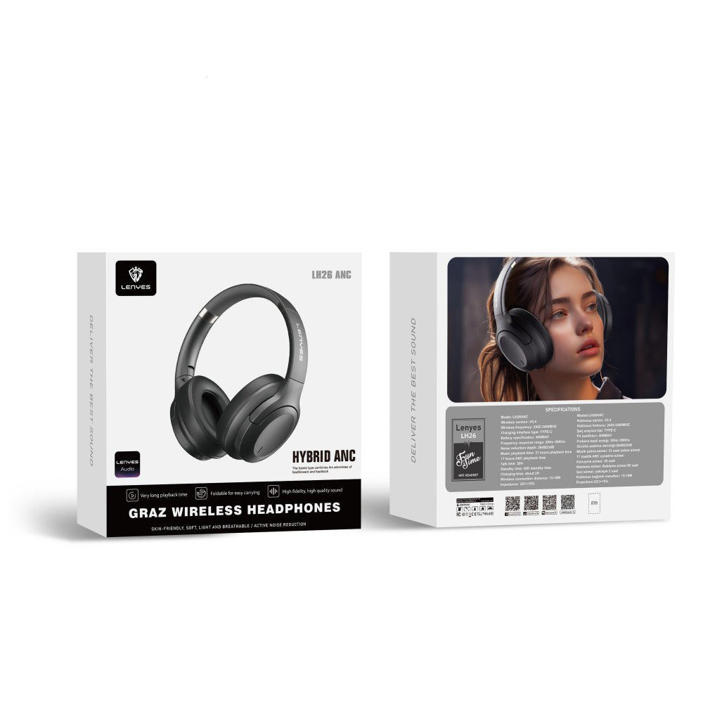 Lenyes LH26 Katlanabilir Tasarımlı ANC Özellikli Kulak Üstü Bluetooth Kulaklık v5.4 Siyah